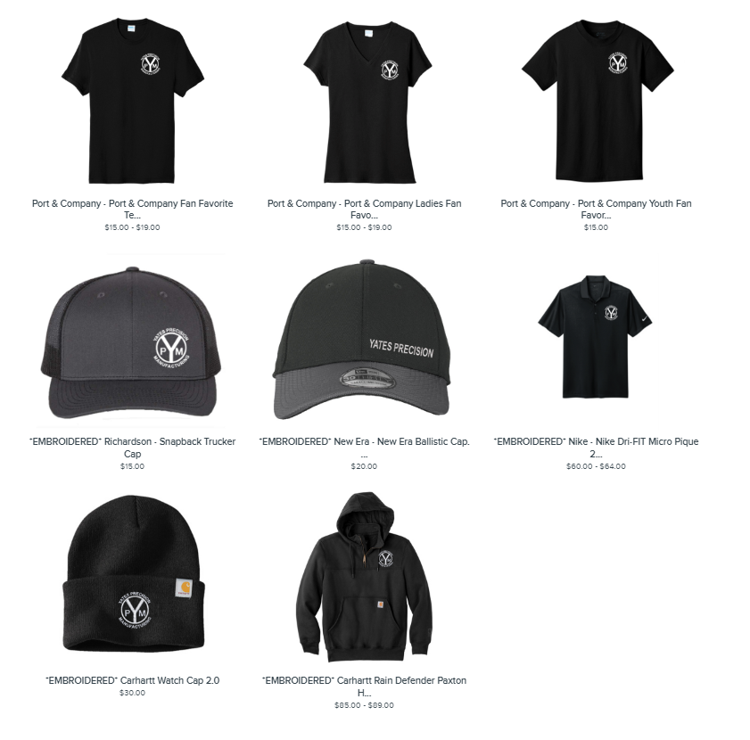yates precision shirts hats jackets